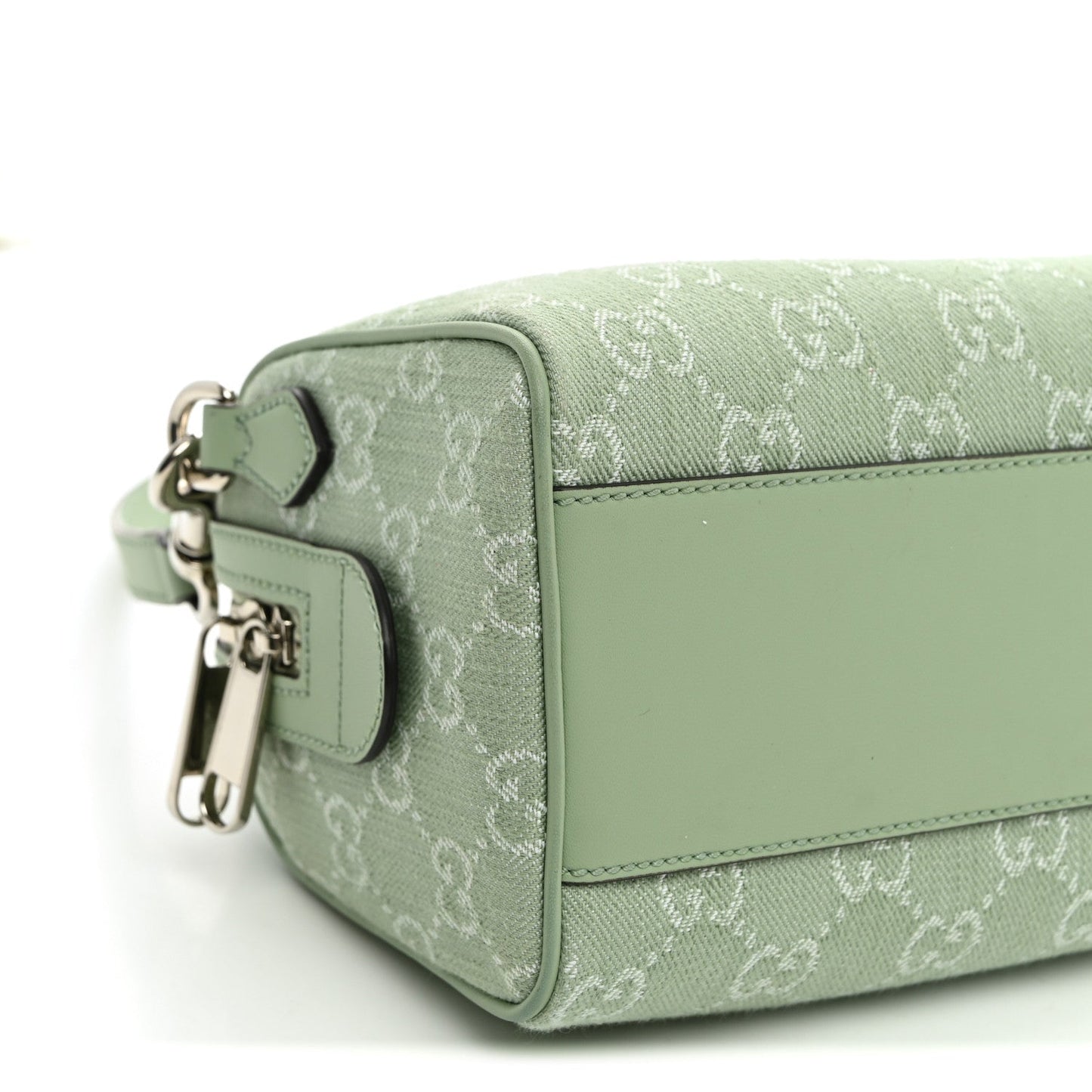 Denim GG Monogram Calfskin Mini Ophidia Top Handle Bag Pale Green