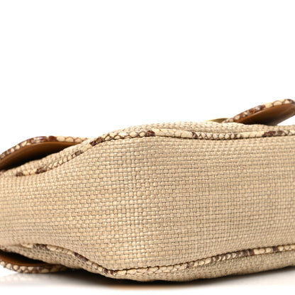 Raffia Elaphe Matelasse Small GG Marmont Shoulder Bag Natural Cream Brown