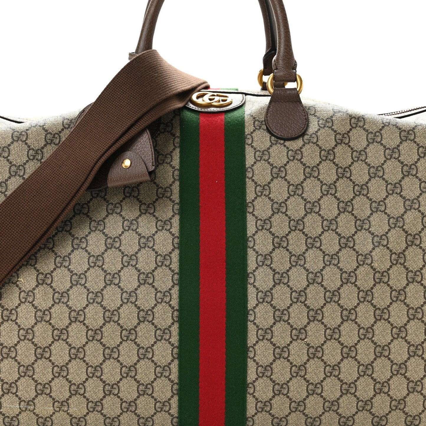GG Supreme Monogram Textured Dollar Calfskin Web Large Savoy Duffle Bag  Beige Ebony New Acero