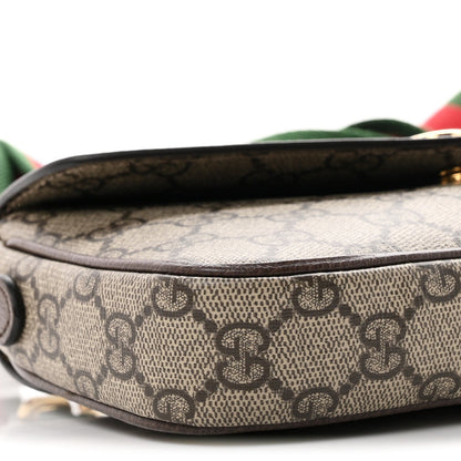 GG Supreme Monogram Textured Dollar Calfskin Web Mini Ophidia Envelope Shoulder Bag Beige Ebony