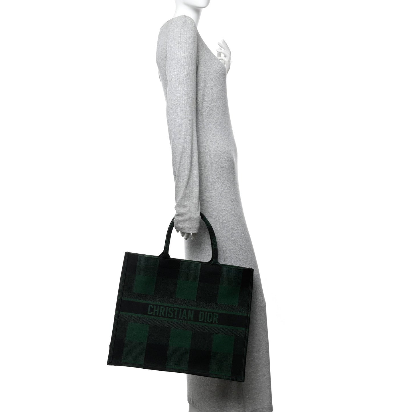 Canvas Embroidered Checkered Book Tote Black Green