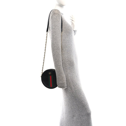 Grained Calfskin Web Mini Ophidia Round Shoulder Bag Black