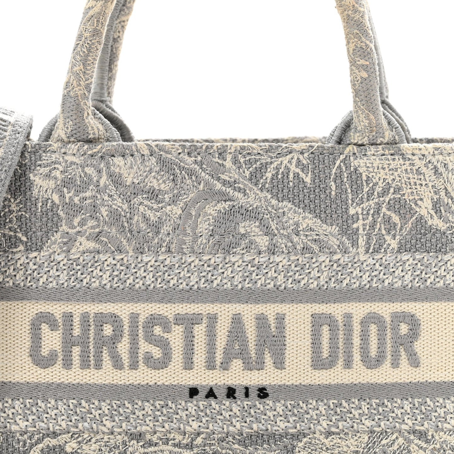 Canvas Embroidered Toile De Jouy Reverse Mini Book Tote With Strap Grey