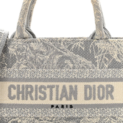 Canvas Embroidered Toile De Jouy Reverse Mini Book Tote With Strap Grey