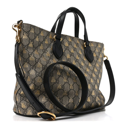 Soft GG Supreme Monogram Bees Small Crossbody Tote Beige Oro Black