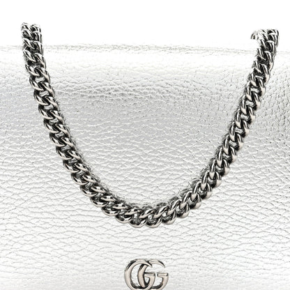 Metallic Dollar Calfskin Mini GG Marmont Chain Wallet Silver
