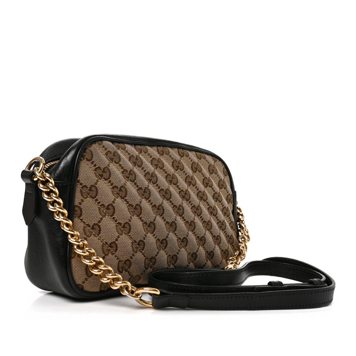 Monogram Matelasse Diagonal Small GG Marmont Chain Shoulder Bag Beige Black