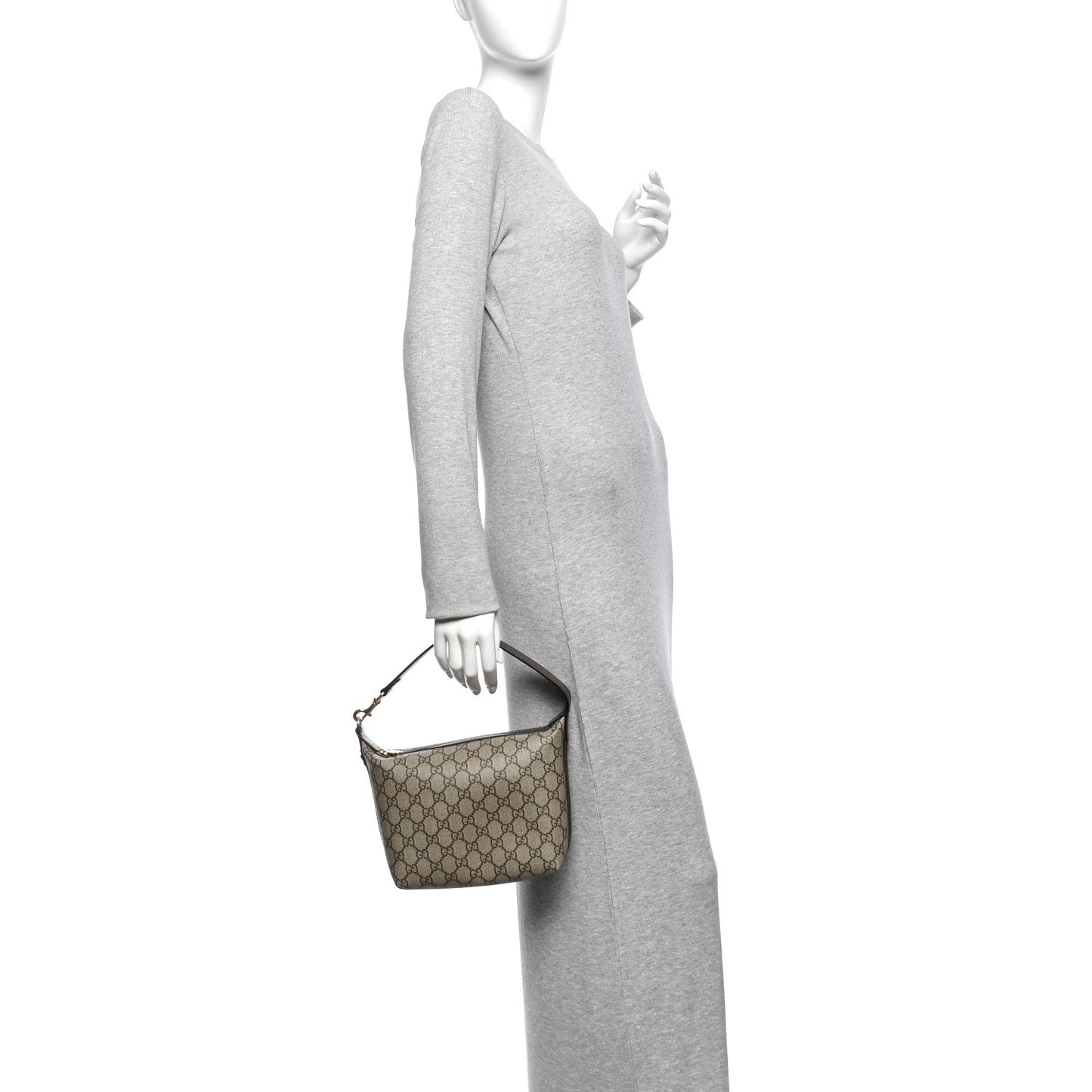 GG Supreme Monogram Textured Calfskin Web Super Mini Ophidia Shoulder Bag Beige Ebony New Acero