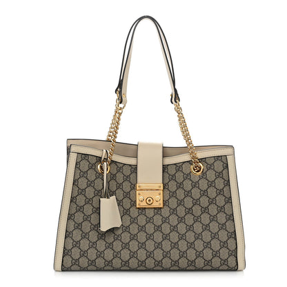 GG Supreme Monogram Medium Padlock Tote White