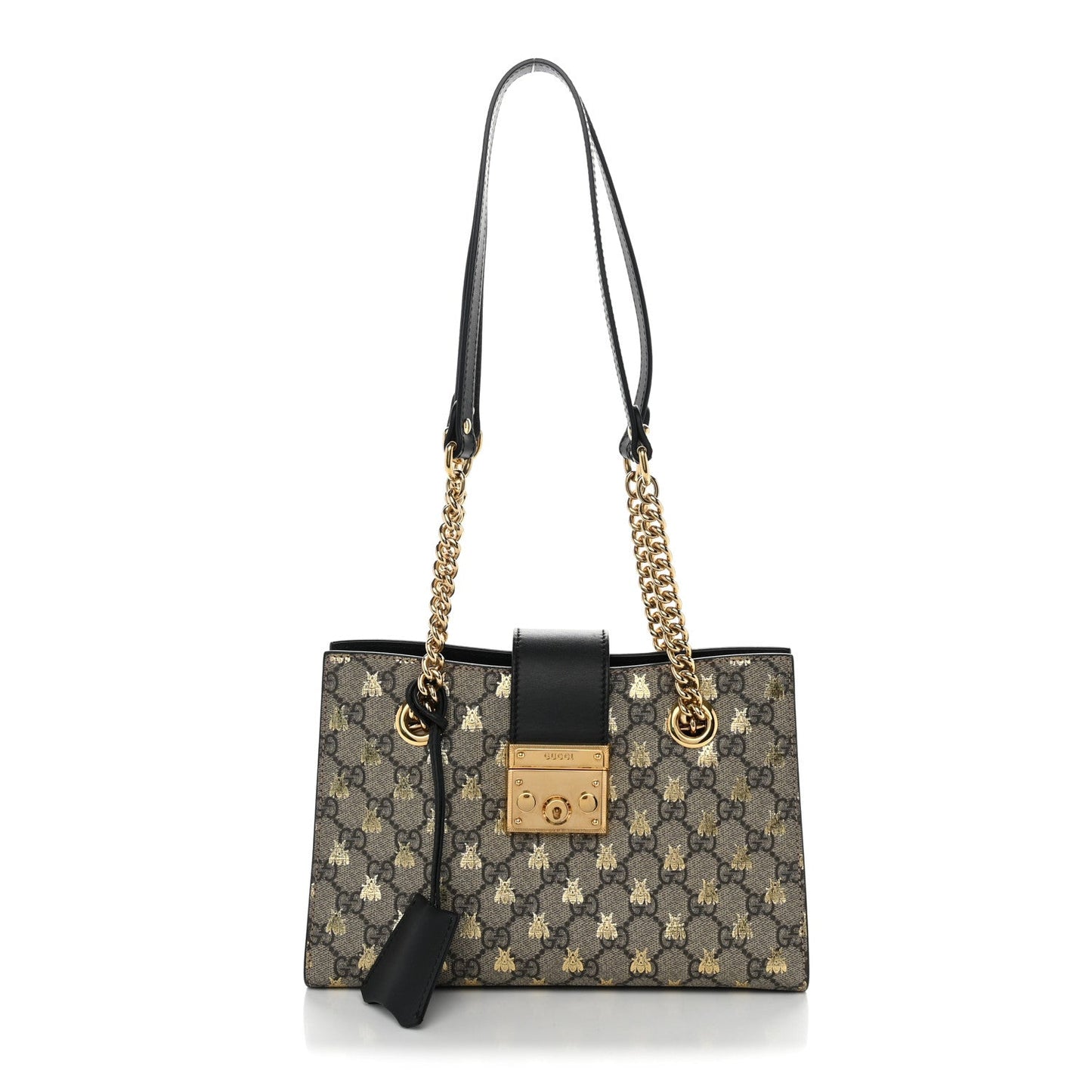 GG Supreme Monogram Bees Small Padlock Tote Beige Oro Black