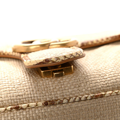 Raffia Elaphe Matelasse Small GG Marmont Shoulder Bag Natural Cream Brown