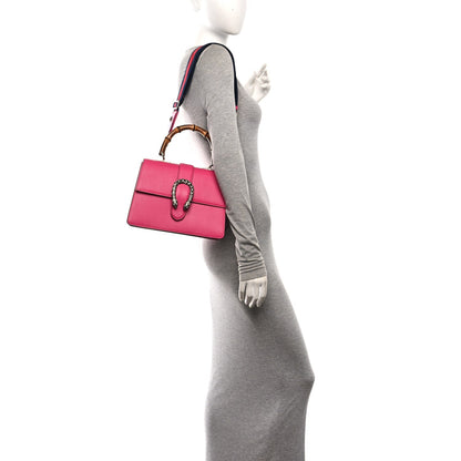 Dollar Calfskin Crystal Web Medium Dionysus Bamboo Top Handle Bag Box Pink Black Diamond