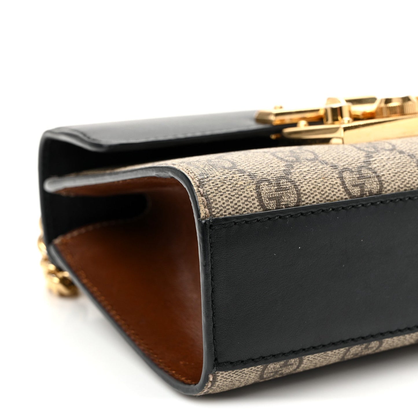 GG Supreme Monogram Calfskin Small Padlock Shoulder Bag Beige Black Cuir