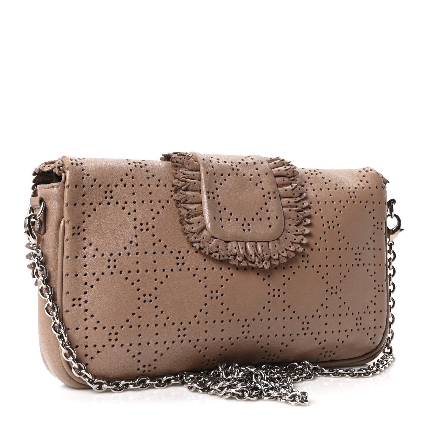 Lambskin Cannage Ruffle New Lock Flap Beige