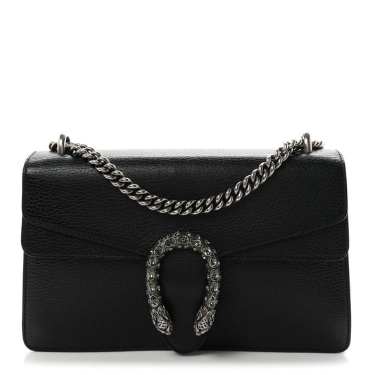 Pebbled Calfskin Small Dionysus Shoulder Bag Black