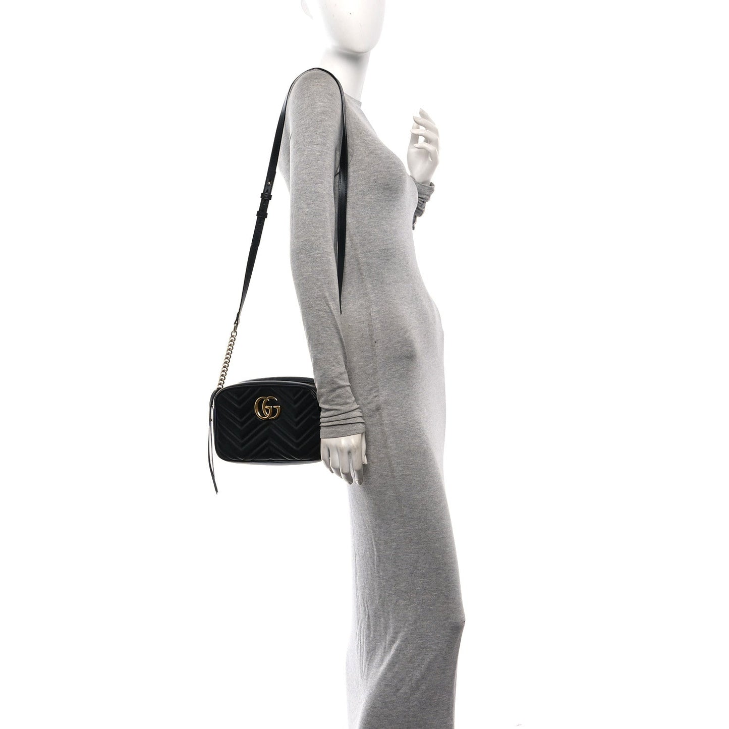 Calfskin Matelasse Small GG Marmont Chain Shoulder Bag Black