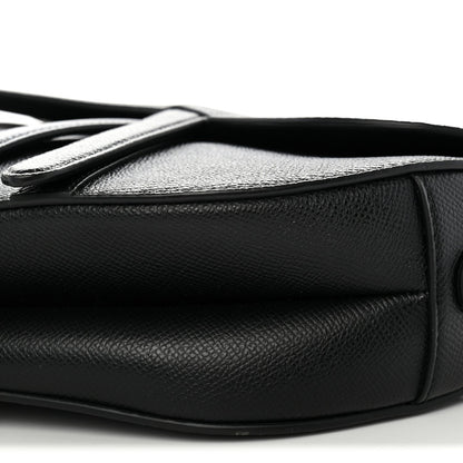 Grained Calfskin Saddle Bag With Strap Black