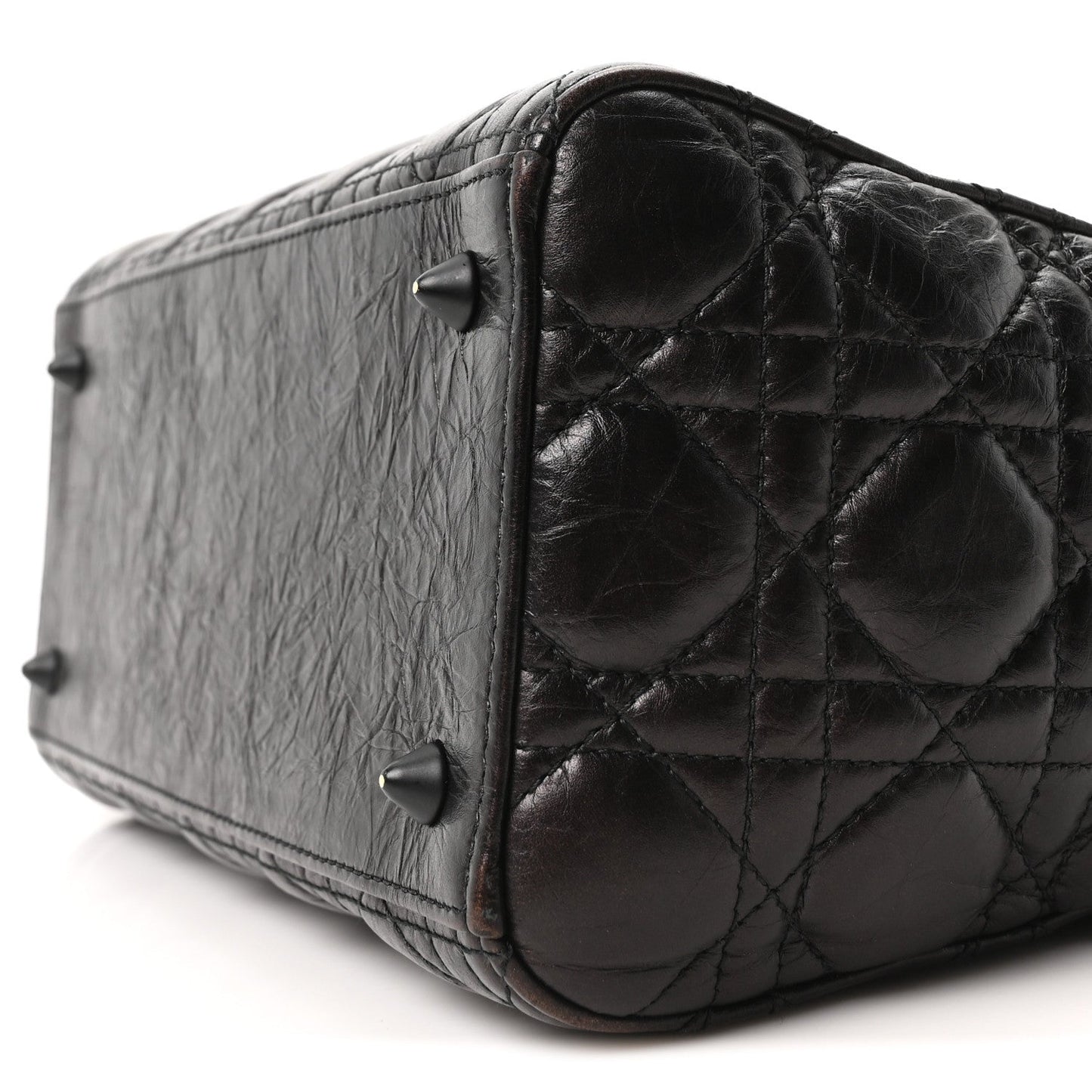Crinkled Calfskin Cannage Medium Lady Dior Black