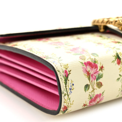 Calfskin Floral Print Mini Dionysus Chain Wallet Ivory Pink