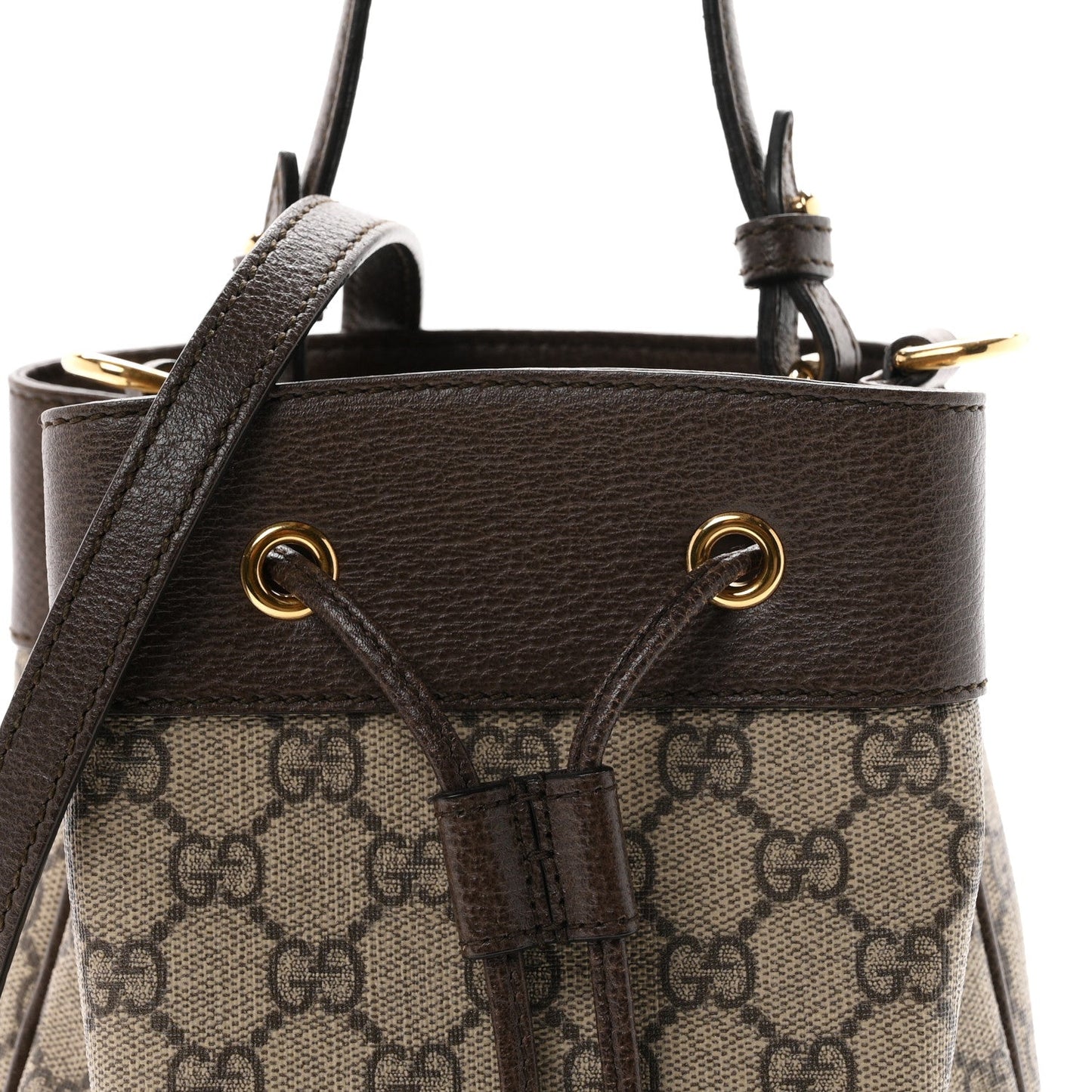 GG Supreme Monogram Web Small Ophidia Bucket Bag Brown