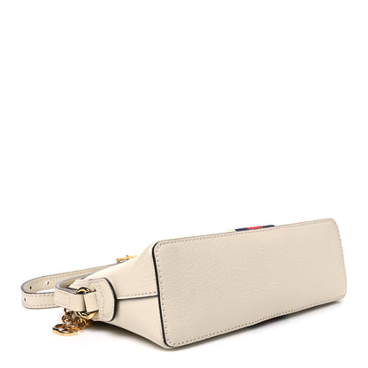 Textured Dollar Calfskin Web Small Ophidia Dome Shoulder Bag Mystic White