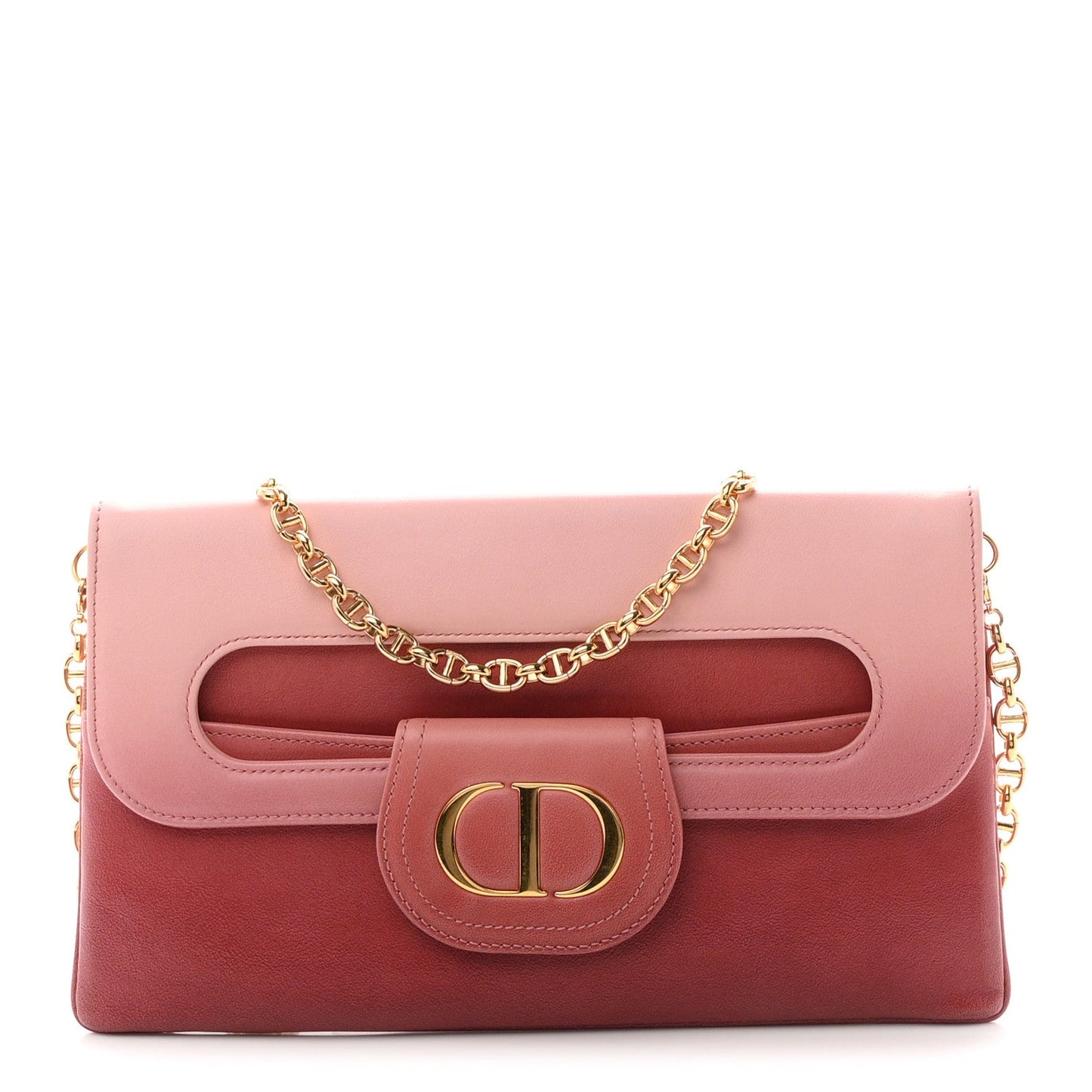 Smooth Calfskin Medium Diordouble Chain Bag Rose Multicolor