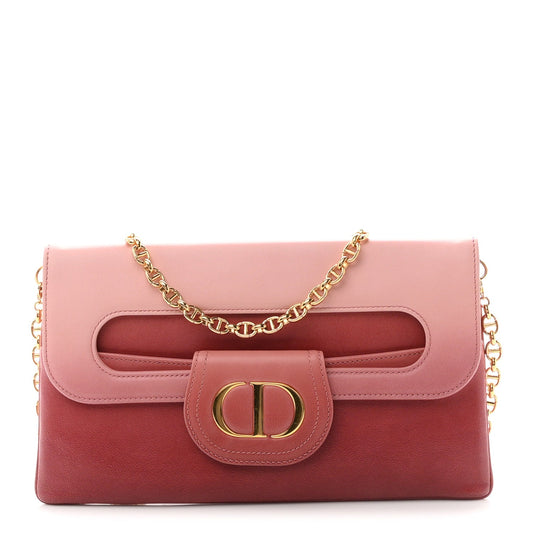 Smooth Calfskin Medium Diordouble Chain Bag Rose Multicolor