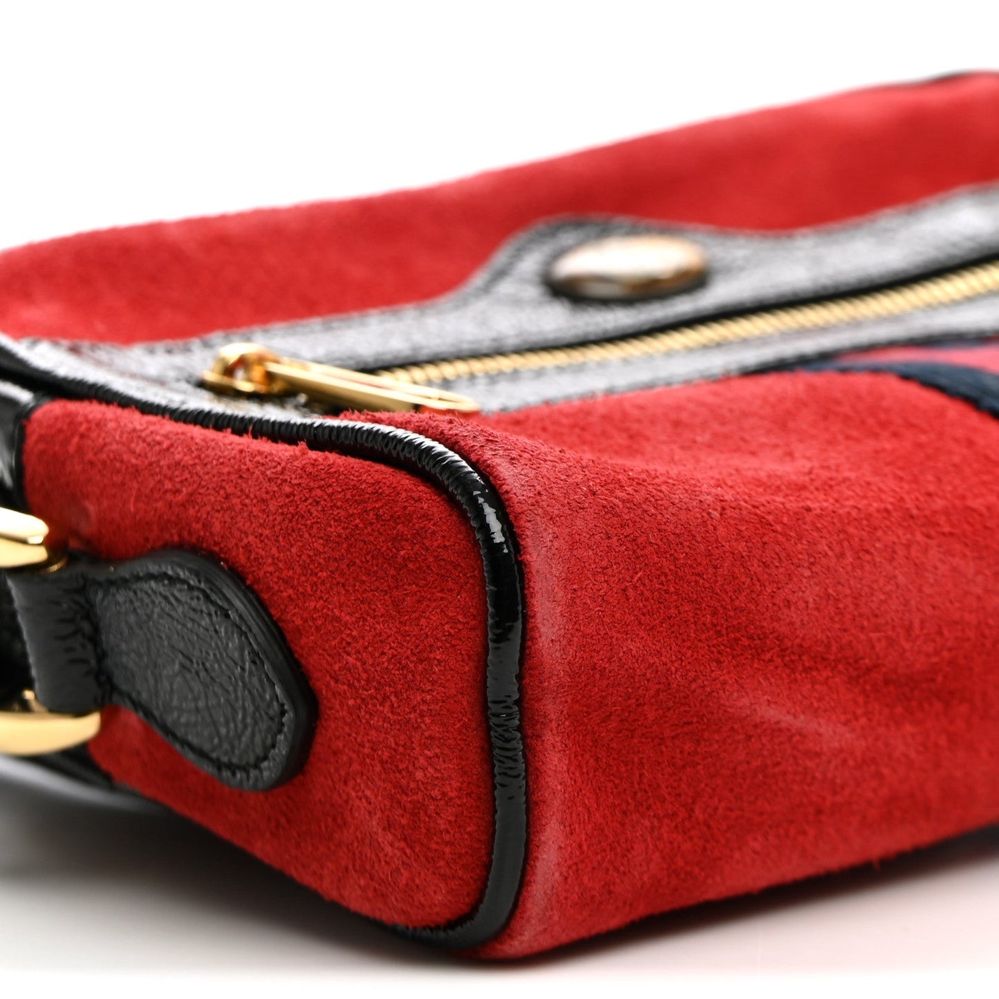 Suede Patent Web Mini Ophidia Shoulder Bag Hibiscus Red Black