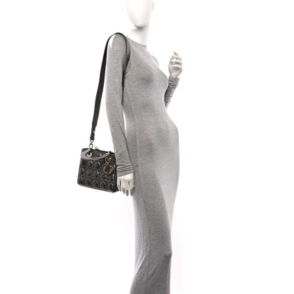 Metallic Lambskin Cannage Small My ABCDior Lady Dior Dark Silver