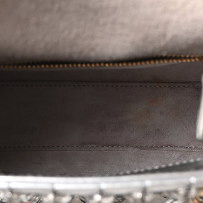 Metallic Calfskin Satin Celestial Bead Embroidery Cannage Mini Lady Dior Silver