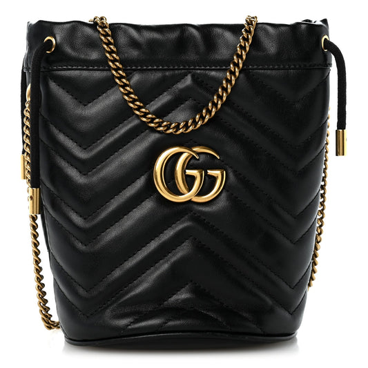 Calfskin Matelasse Mini GG Marmont 2.0 Bucket Bag Black