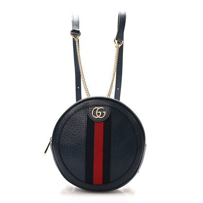 Textured Calfskin Web Mini Ophidia Round Backpack Blue Agata