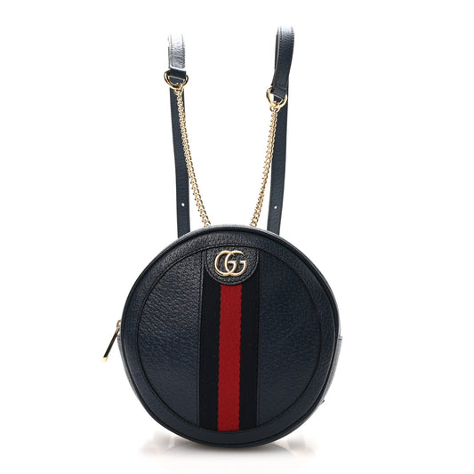 Textured Calfskin Web Mini Ophidia Round Backpack Blue Agata