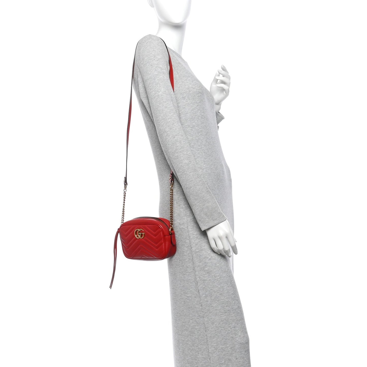 Calfskin Matelasse Mini GG Marmont Chain Shoulder Bag Hibiscus Red