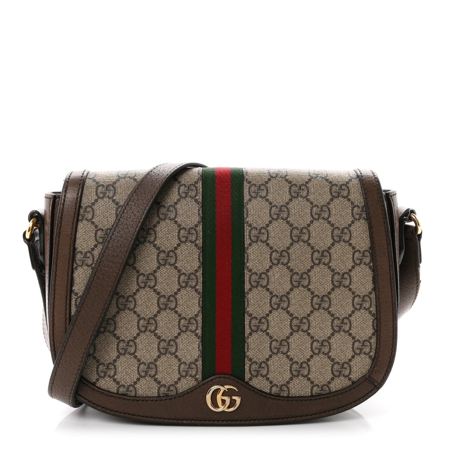 GG Supreme Monogram Web Small Ophidia Flap Messenger Bag Brown