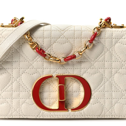 Calfskin Cannage Dioramour Heart Small Caro White Red