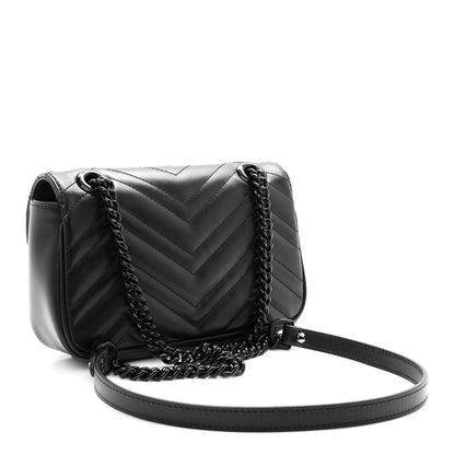 Calfskin Matelasse Monochrome Mini GG Marmont Shoulder Bag Black