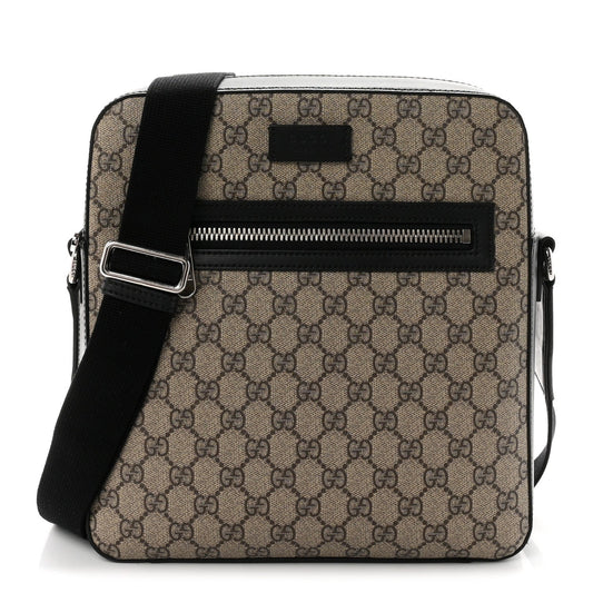 GG Supreme Monogram Flat Messenger Bag Beige Black New Acero