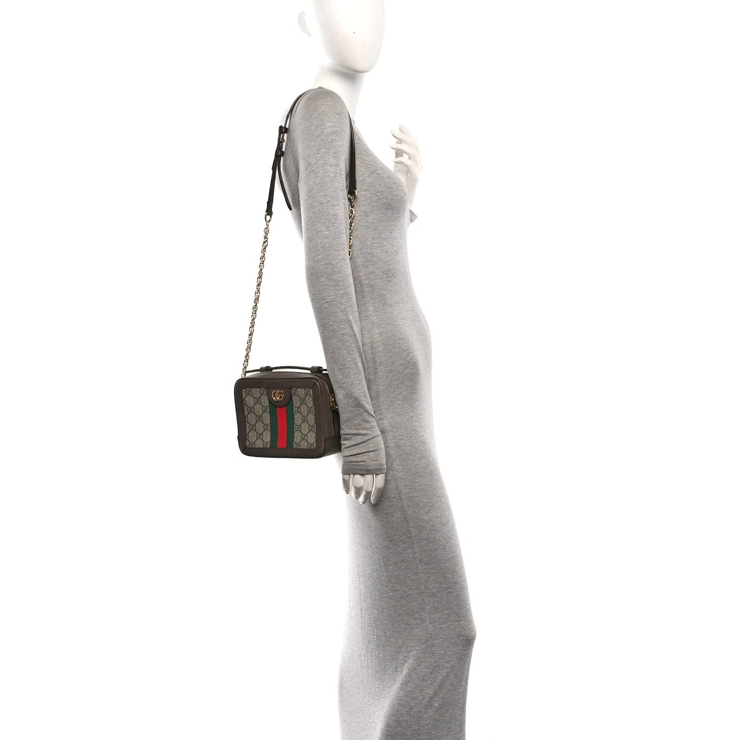 GG Supreme Monogram Mini Ophidia Top Handle Shoulder Bag Brown