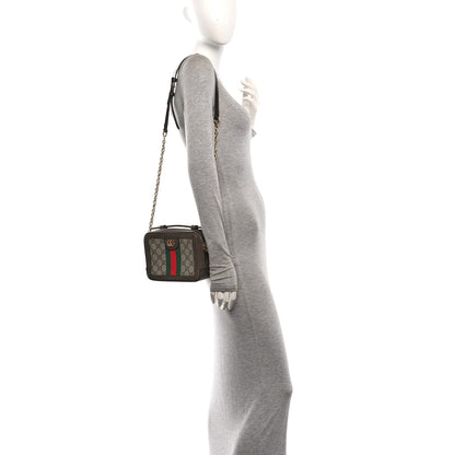 GG Supreme Monogram Mini Ophidia Top Handle Shoulder Bag Brown