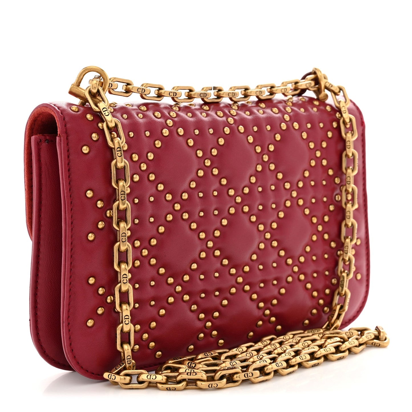 Lambskin Cannage Studded Small Dioraddict Flap Bag Red