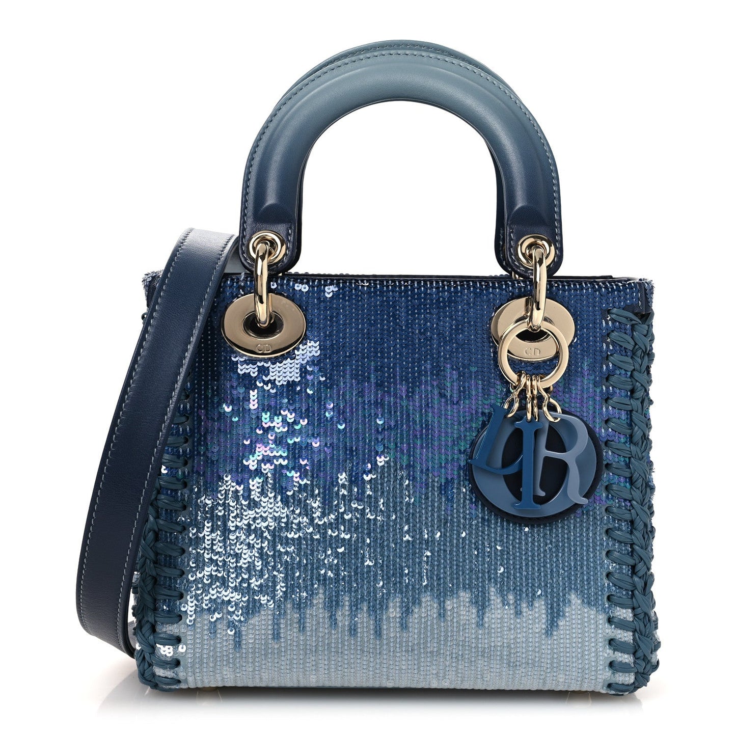 Calfskin Sequin Gradient Stitched Small Lady Dior Blue