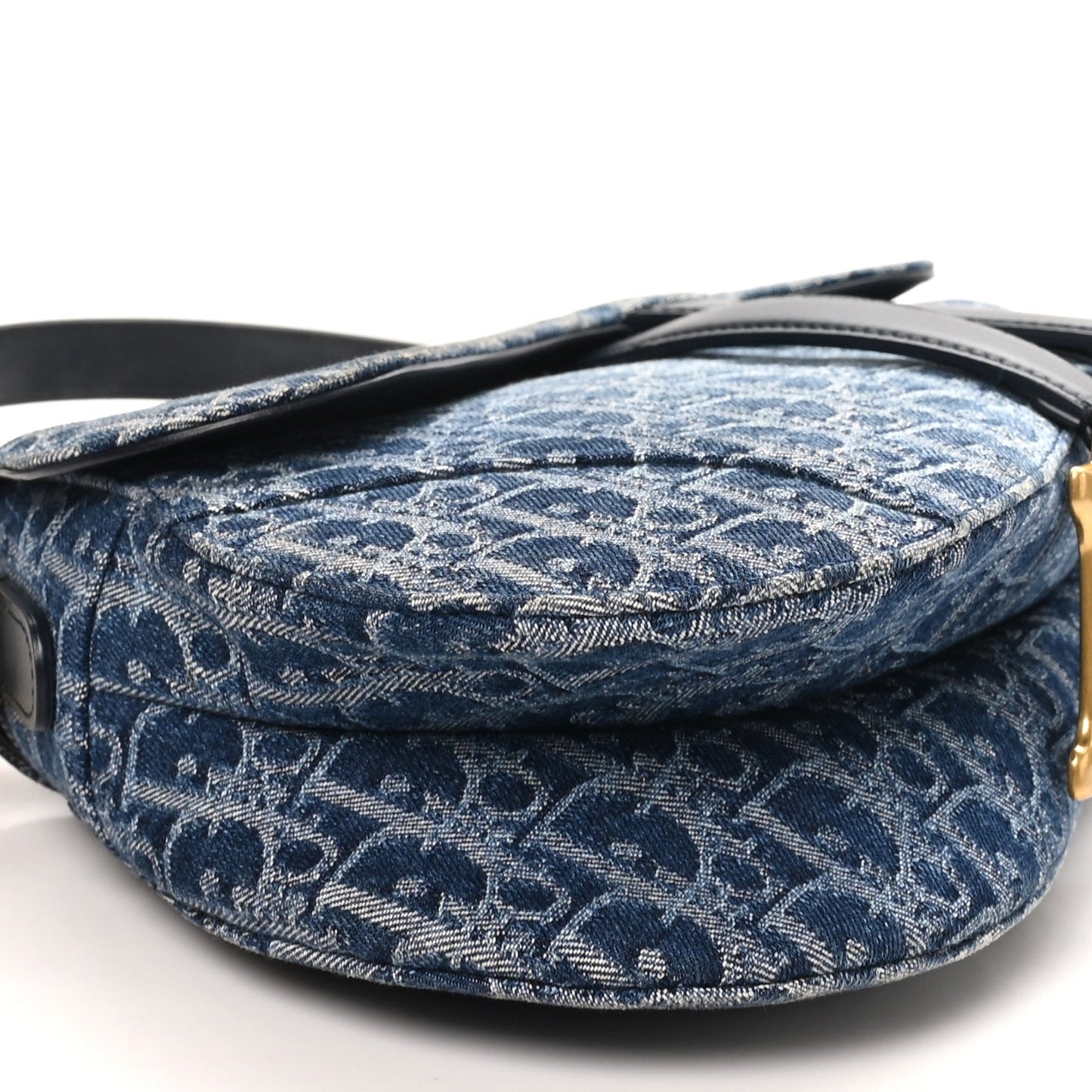 Denim Oblique Jacquard Saddle Bag With Strap Blue