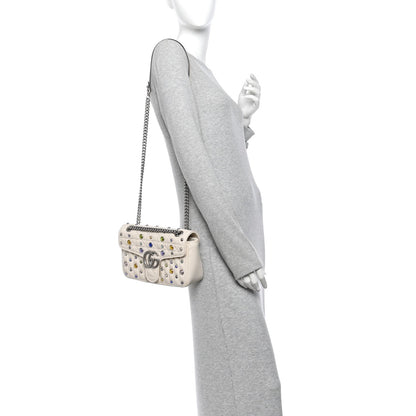 Calfskin Crystal Matelasse Aria Small GG Marmont Shoulder Bag Mystic White Multicolor