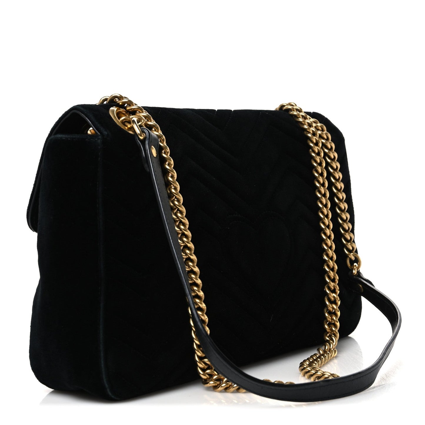 Velvet Matelasse Medium GG Marmont Shoulder Bag Black