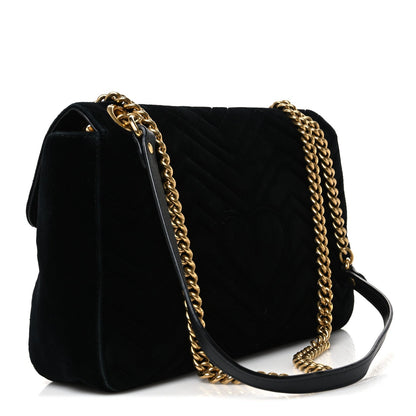 Velvet Matelasse Medium GG Marmont Shoulder Bag Black