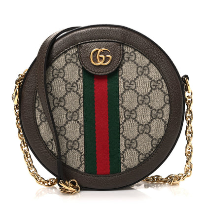 GG Supreme Monogram Web Mini Ophidia Round Shoulder Bag Brown