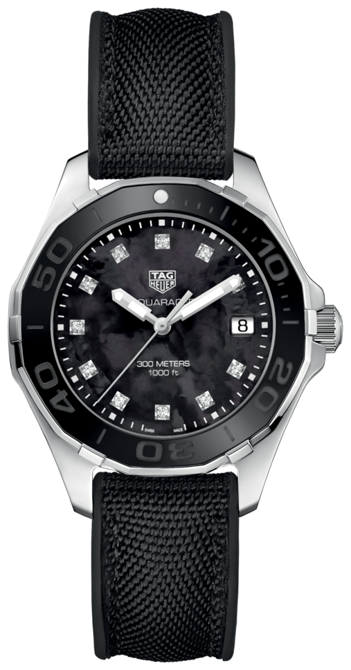 Tag Heuer Aquaracer Quartz Mother of Pearl Black Dial Black NATO Strap Watch for Women - WAY131M.FT6092