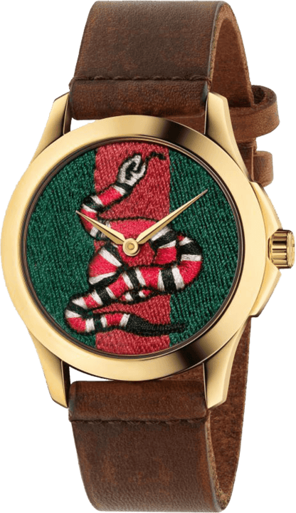 Gucci Le Marche Des Merveilles Green and Red Dial Brown Leather Strap Unisex Watch - YA1264012