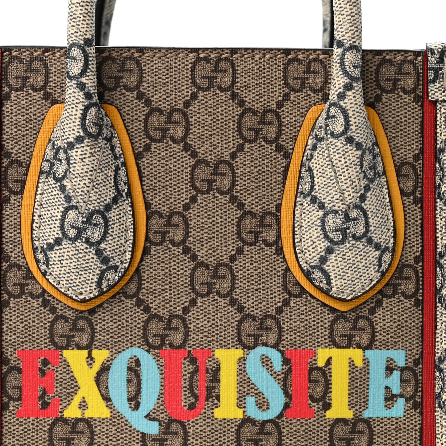 GG Supreme Monogram Exquisite Mini Vertical Tote Beige Ebony Blue Crop Live Red